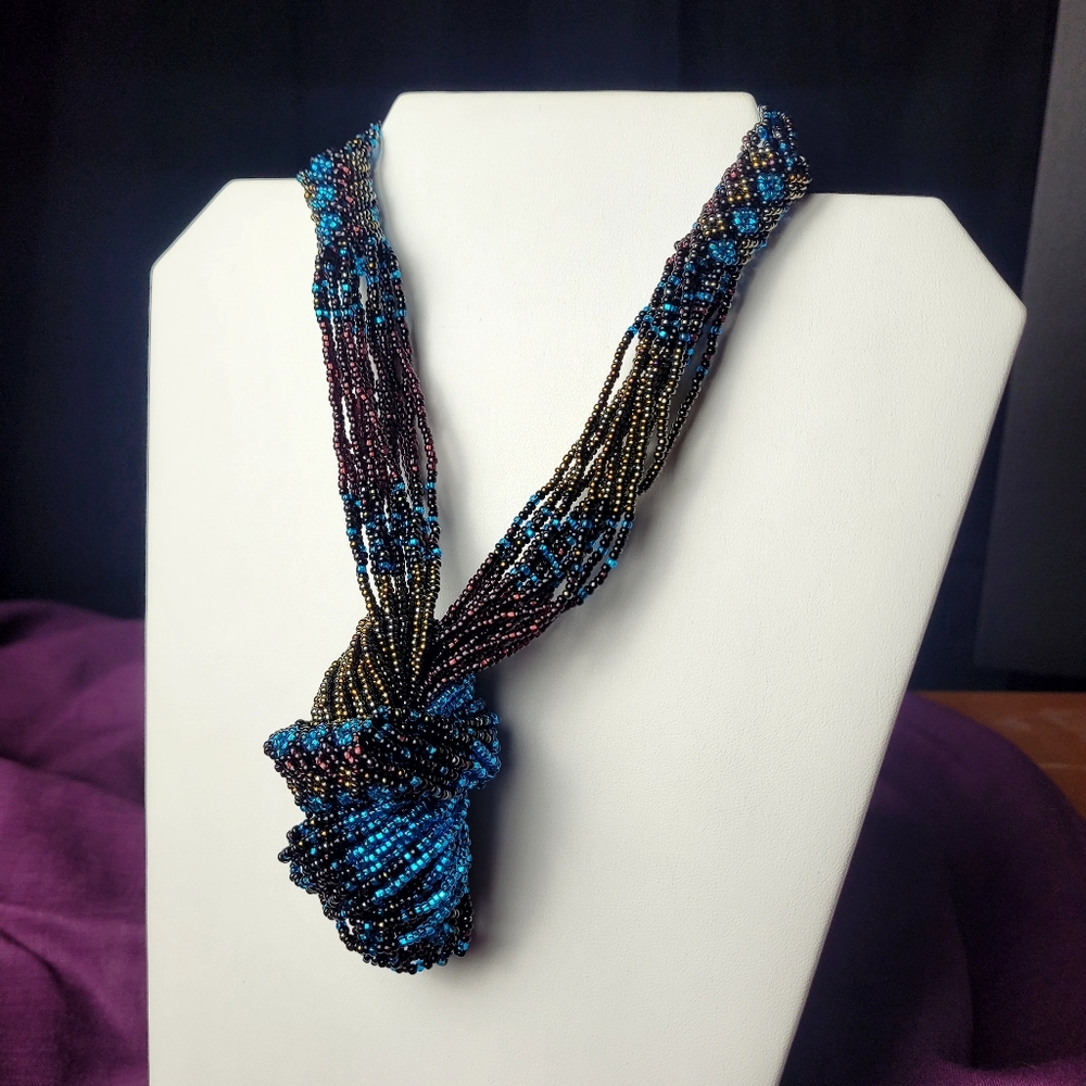 Extra long Seed Bead Necklace with woven details